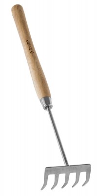 Грабельки ЗУБР ЭКСПЕРТ из нержавеющей стали, деревянная ручка из ясеня, 5 прямых зубцов, 88x65x480мм
