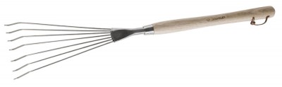 Грабельки ЗУБР ЭКСПЕРТ веерные из нержавеющей стали, деревянная ручка из ясеня, 7 круглых зубцов, 290х120х605мм