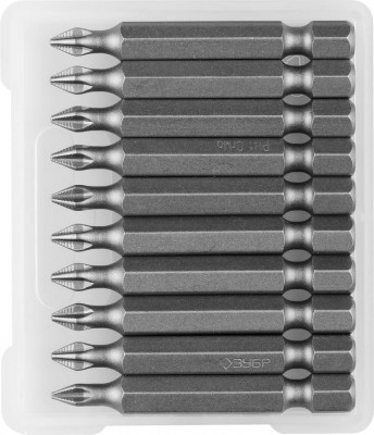 Биты ЗУБР МАСТЕР кованые, хромомолибденовая сталь, тип хвостовика E 1/4, PH1, 50мм, 10шт
