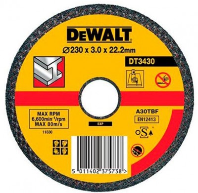 Диск отрезной плоский по металлу для УШМ (230х22,2х3 мм) Dewalt DT 3430