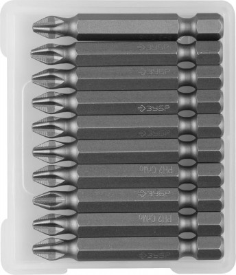 Биты ЗУБР МАСТЕР кованые, хромомолибденовая сталь, тип хвостовика E 1/4, PH2, 50мм, 10шт