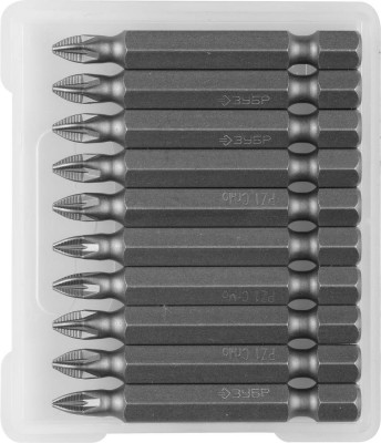 Биты ЗУБР МАСТЕР кованые, хромомолибденовая сталь, тип хвостовика E 1/4, PZ1, 50мм, 10шт