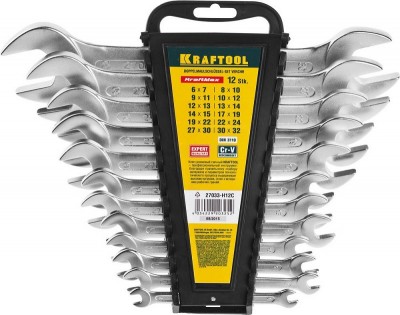 Набор KRAFTOOL EXPERT: Ключ гаечный рожковый, Cr-V сталь, хромированный, 6-32мм, 12шт 27033-H12C
