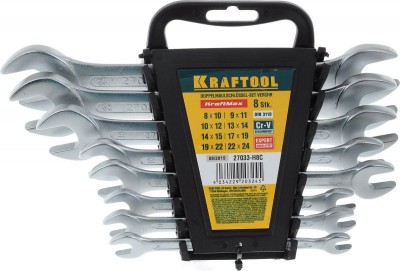 Набор KRAFTOOL EXPERT: Ключ гаечный рожковый, Cr-V сталь, хромированный, 8-24мм, 8шт