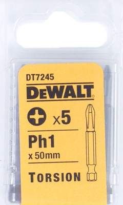 Бит DeWalt DT 7245 (Рh1, хв-6-ти гран 14', 50мм, 5шт, Extra Grip) 174502
