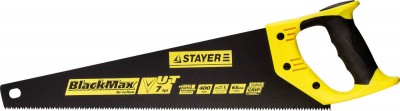 Ножовка универсальная (пила) STAYER BlackMAX 400 мм, 7TPI, тефлон покрытие, рез вдоль и поперек волокон, для средних заготовок, фанеры, ДСП, МДФ