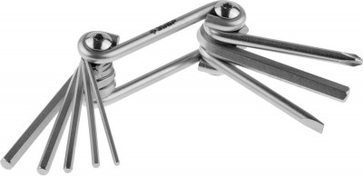 Набор ЗУБР Ключи МАСТЕР имбусовые складные, Cr-V сталь, сатинированное покрытие, HEX 2-6 мм, SL 5 мм, PH № 2, 8-в-1