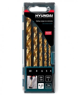 202901 Набор сверл Hyundai по металлу HSS-G DIN338 (5шт) 4-5-6-8-10mm TIN (20/100)