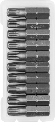 Биты ЗУБР МАСТЕР кованые, хромомолибденовая сталь, тип хвостовика C 1/4, T30, 25мм, 10шт