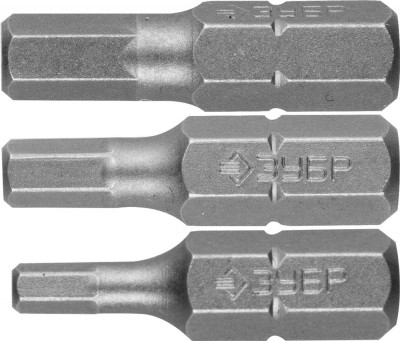 Набор ЗУБР Биты МАСТЕР кованые, хромомолибденовая сталь, тип хвостовика C 1/4, 25мм, HEX3, HEX4, HEX5, 3 предмета