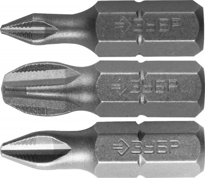 Набор ЗУБР Биты МАСТЕР кованые, хромомолибденовая сталь, тип хвостовика C 1/4, 25мм, PH1, PH2, PH3, 3 предмета
