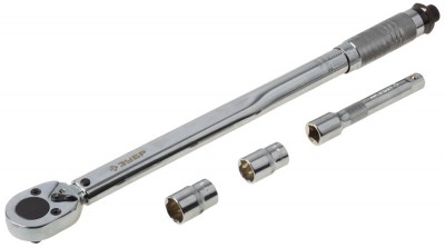 Ключ динамометр ЗУБР ЭКСПЕРТ 1/2,42-210Нм в наборе с торцовыми головками 17, 19 мм и удлинителем 125мм