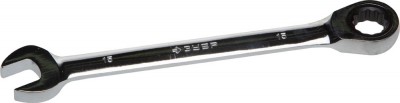 Ключ ЗУБР ПРОФИ гаечный комбинированный трещоточный, Cr-V сталь, хромированный, 15мм