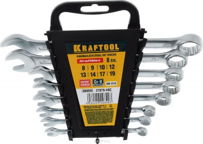 Набор KRAFTOOL EXPERT: Ключи гаечные комбинированные, Cr-V сталь, хромированные, 8-19мм, 8шт