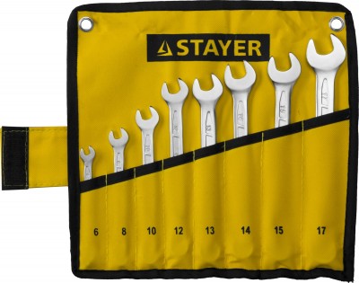 Набор: Ключ STAYER PROFI гаечный комбинированный, Cr-V сталь, хромированный, 6-17мм, 8шт 27081-H8