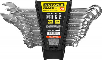 Набор: Ключ STAYER MASTER гаечный комбинированный, хромированный, 8-24 мм, 12 шт