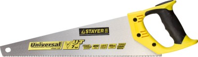 Ножовка универсальная (пила) STAYER Universal 400 мм, 7 TPI, закаленный зуб, рез вдоль и поперек волокон, для средних заготовок, фанеры, ДСП, МДФ