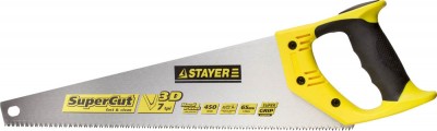 Ножовка универсальная (пила) STAYER SuperCu 450 мм, 7 TPI, 3D зуб, рез вдоль и поперек волокон, для средних заготовок из всех видов материалов