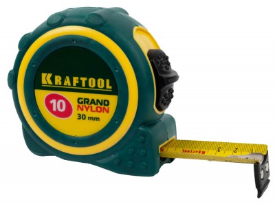 Рулетка KRAFTOOL EXPERT GRAND, двухкомпонентный корпус, двусторонняя шкала, нейлоновое покрытие, 10мх30мм