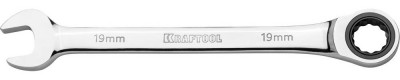 Ключ комбинированный KRAFTOOL трещоточный, Cr-V, зеркальное хромированное покрытие, 19мм 27230-19