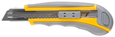 Нож STAYER MASTER двухкомпонентный корпус,серо-желтый,серая кнопка,автостоп,допфиксатор,кассетой на 5лезвий,18мм