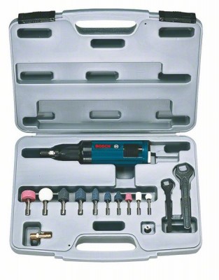 Пневматический сервисный инструмент Bosch Прямая шлифмашина, 320 Вт, 1/4' цанговый патрон + принадлежности в кейсе в кейсе