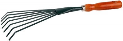 Грабельки GRINDA веерные с плоскими зубцами, с деревянной ручкой, 390мм